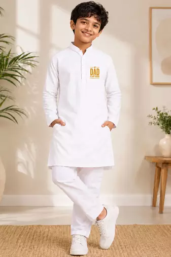 Boys white pure cotton father's day kurta pyjama set