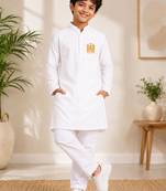 Boys white pure cotton father's day kurta pyjama set