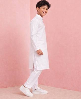 Boys white pure cotton father's day kurta pyjama set 3