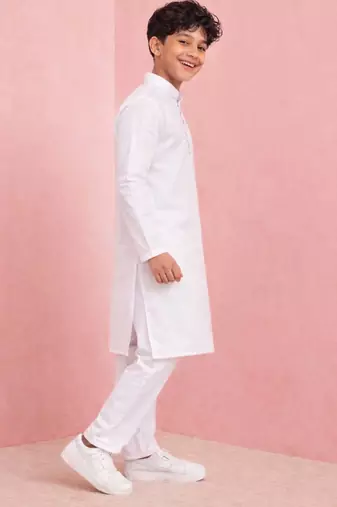 Boys white pure cotton father's day kurta pyjama set