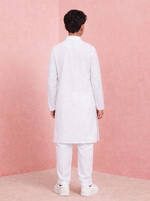 Boys white pure cotton father's day kurta pyjama set 4