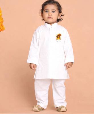 Boys white pure cotton onam special kurta pyjama set 1