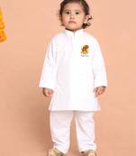 Boys white pure cotton onam special kurta pyjama set