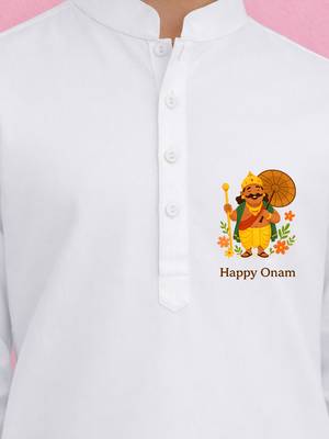 Boys white pure cotton onam special kurta pyjama set 2