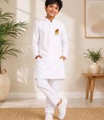 Boys white pure cotton onam special kurta pyjama set