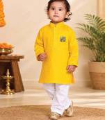 Boys yellow pure cotton father's day kurta pyjama set