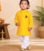 Boys yellow pure cotton father's day kurta pyjama set