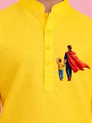 Boys yellow pure cotton father's day kurta pyjama set 2