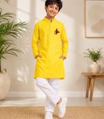 Boys yellow pure cotton father's day kurta pyjama set