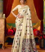 Off white cotton katha work & pum pum casual wear saree
