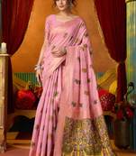Baby pink cotton katha work & pum pum casual wear saree