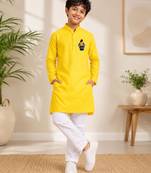 Boys yellow pure cotton father's day kurta pyjama set