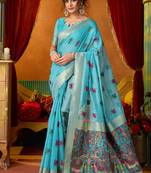 Sky blue cotton katha work & pum pum casual wear saree