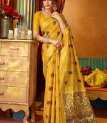 Yellow cotton katha work & pum pum casual wear saree