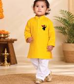 Boys yellow pure cotton father's day kurta pyjama set