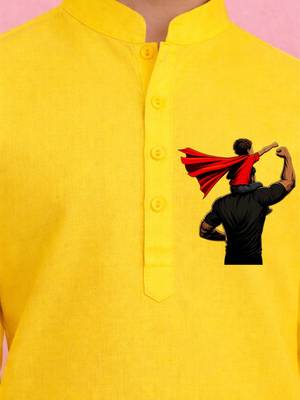 Boys yellow pure cotton father's day kurta pyjama set 2
