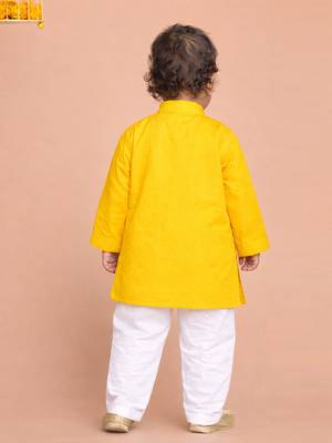 Boys yellow pure cotton father's day kurta pyjama set 3