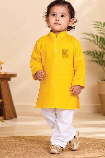 Boys yellow pure cotton father's day kurta pyjama set