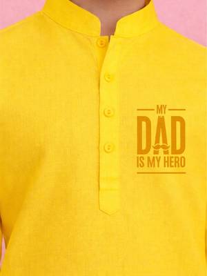 Boys yellow pure cotton father's day kurta pyjama set 2