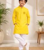 Boys yellow pure cotton father's day kurta pyjama set