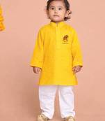 Boys yellow pure cotton onam special kurta pyjama set