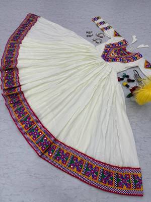 Navratri wear off-white fiyona silk gamthi & mirror work gown 4