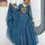 Navratri wear rama blue color bandhni printed gamathi & mirror work long flared gown full stitched.