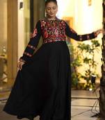 Navratri wear black color georgette  gamathi & mirror work long flared gown full stitched.
