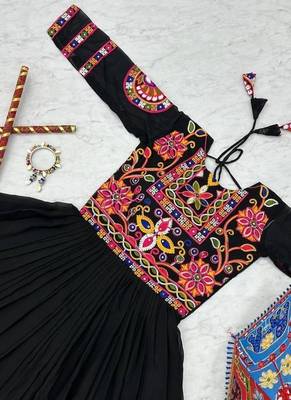 Navratri wear black georgette gamathi & mirror work long flared gown 5