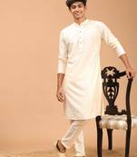 Boys cream silk blend kurta pyjama set