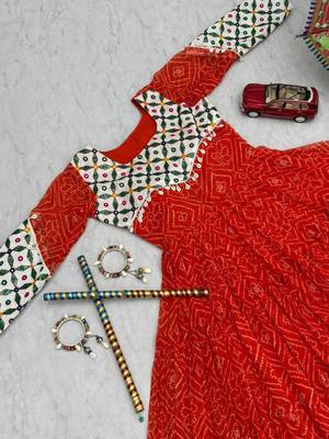 Navratri wear red faux georgette gamathi & kodi lace work long flared gown 5