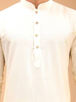 Boys cream silk blend kurta pyjama set 2