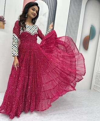 Navratri wear pink faux georgette gamathi & kodi lace work long flared gown 2