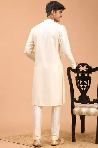 Boys cream silk blend kurta pyjama set