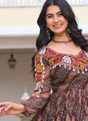 Navratri wear multi georgette bandhni print gamthi & mirror -codi lace work gown 2