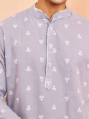 Boys grey cotton jacquard kurta pyjama set 2