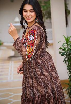 Navratri wear multi georgette bandhni print gamthi & mirror -codi lace work gown 3