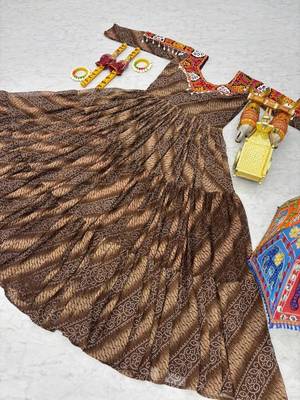 Navratri wear multi georgette bandhni print gamthi & mirror -codi lace work gown 5