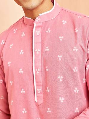 Boys pink cotton jacquard kurta pyjama set 2