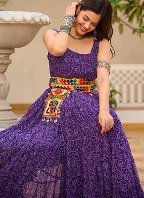 Navratri wear purple georgette bandhni print gamthi & mirror -codi lace work gown 3