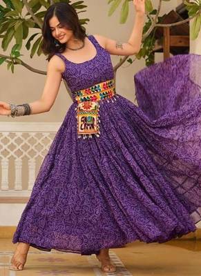 Navratri wear purple georgette bandhni print gamthi & mirror -codi lace work gown 4