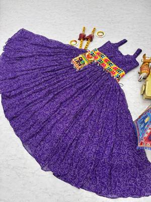 Navratri wear purple georgette bandhni print gamthi & mirror -codi lace work gown 5