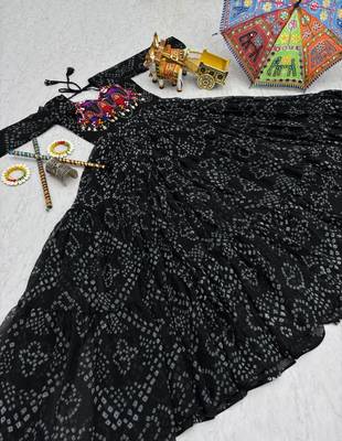 Navratri wear black georgette bandhni print gamthi & mirror -codi lace work gown 5