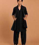 Boys black georgette sequin embroidery kurta patiala set