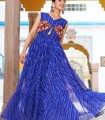 Navratri wear blue color georgette bandhni print gamthi & mirror -codi lace work gown full stitched