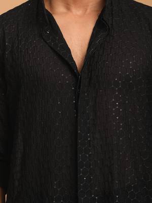 Boys black georgette sequin embroidery kurta patiala set 2