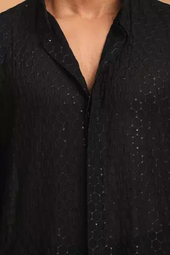 Boys black georgette sequin embroidery kurta patiala set