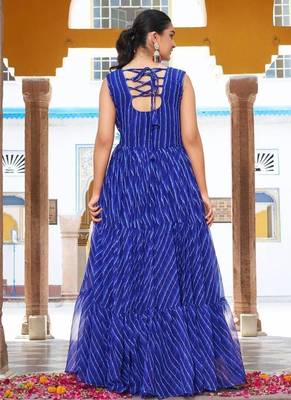 Navratri wear blue georgette bandhni print gamthi & mirror -codi lace work gown 3