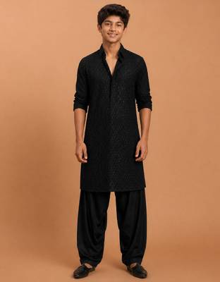 Boys black georgette sequin embroidery kurta patiala set 3