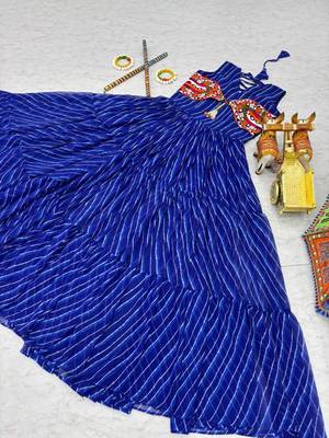 Navratri wear blue georgette bandhni print gamthi & mirror -codi lace work gown 5